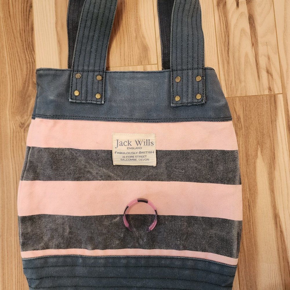 Jack Wills Large Canvas Striped Blue & PIN Beach/Shopper Bag